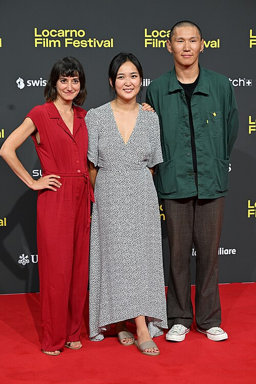 Katia Khazak, Azzaya Munkhbat & Altanshagal Munkhnasan at the Locarno Film Festival in Locarno, Switzerland in August 2025
