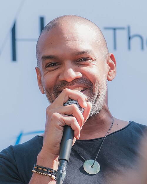 Khary Payton speaking at MultiCon 2025 in Los Angeles, California.
