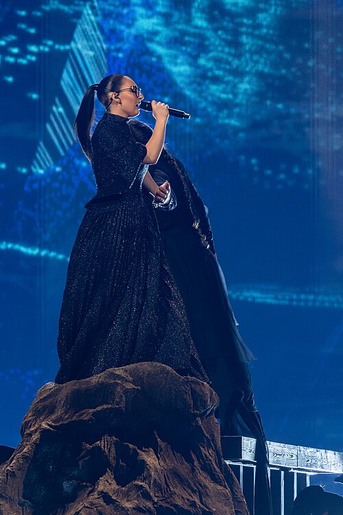 Klavdia, representing Greece, performing at Eurovision 2025 in Basel, Switzerland.