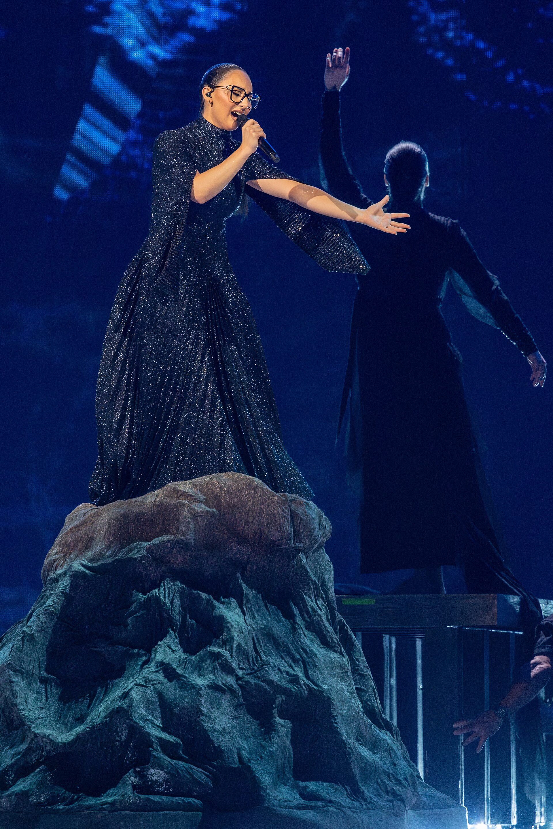 Klavdia, representing Greece, performing at Eurovision 2025 in Basel, Switzerland.