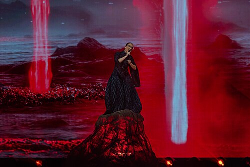 Klavdia, representing Greece, performing at Eurovision 2025 in Basel, Switzerland.