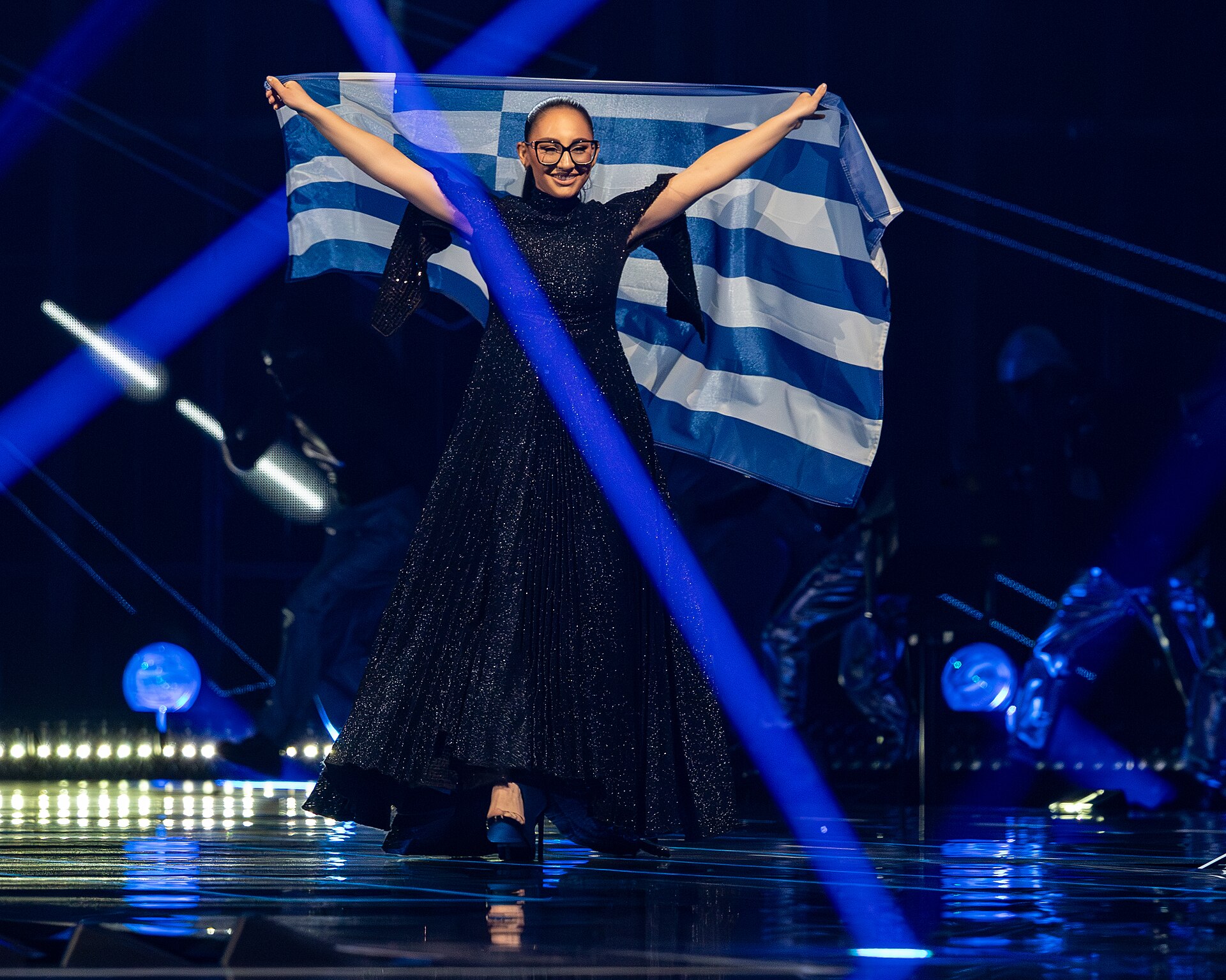 Klavdia, representing Greece, performing at Eurovision 2025 in Basel, Switzerland.