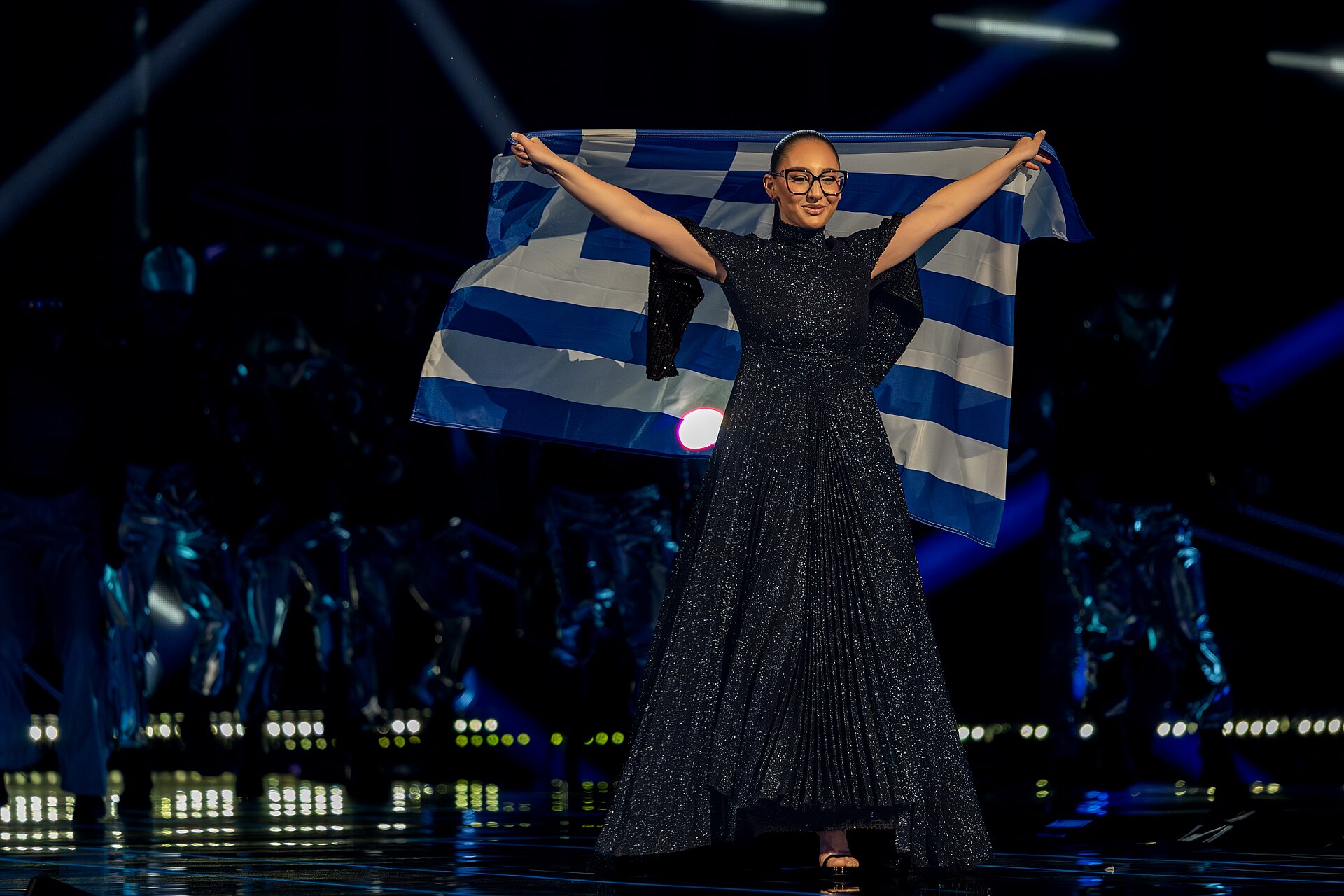 Klavdia, representing Greece, performing at Eurovision 2025 in Basel, Switzerland.
