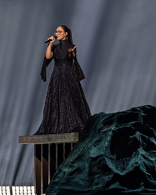 Klavdia, representing Greece, performing at Eurovision 2025 in Basel, Switzerland.