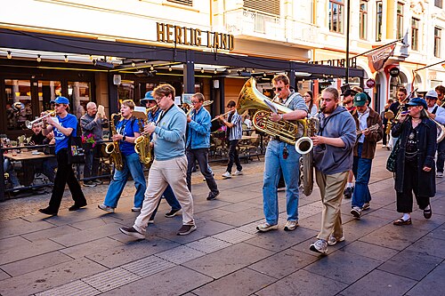 Kristiansand Jazzfestival inaugural edition 2025, street parade through Markens gate