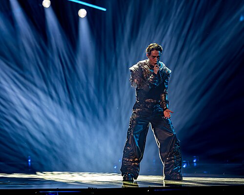 Kyle Alessandro, representing Norway, performing at Eurovision 2025 in Basel, Switzerland.