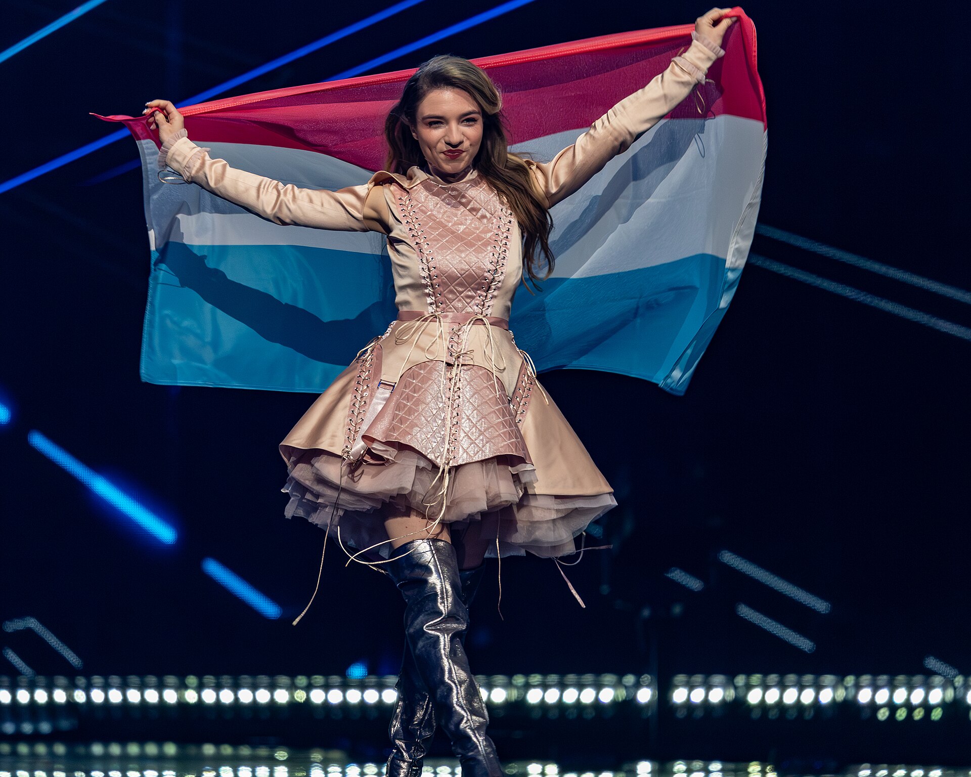 Laura Thorn, representing Luxembourg, performing at Eurovision 2025 in Basel, Switzerland.