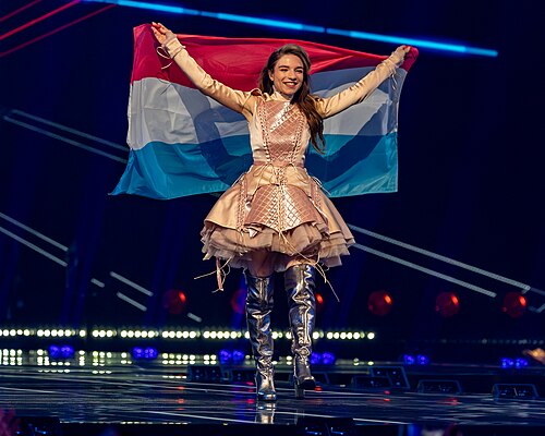 Laura Thorn, representing Luxembourg, performing at Eurovision 2025 in Basel, Switzerland.