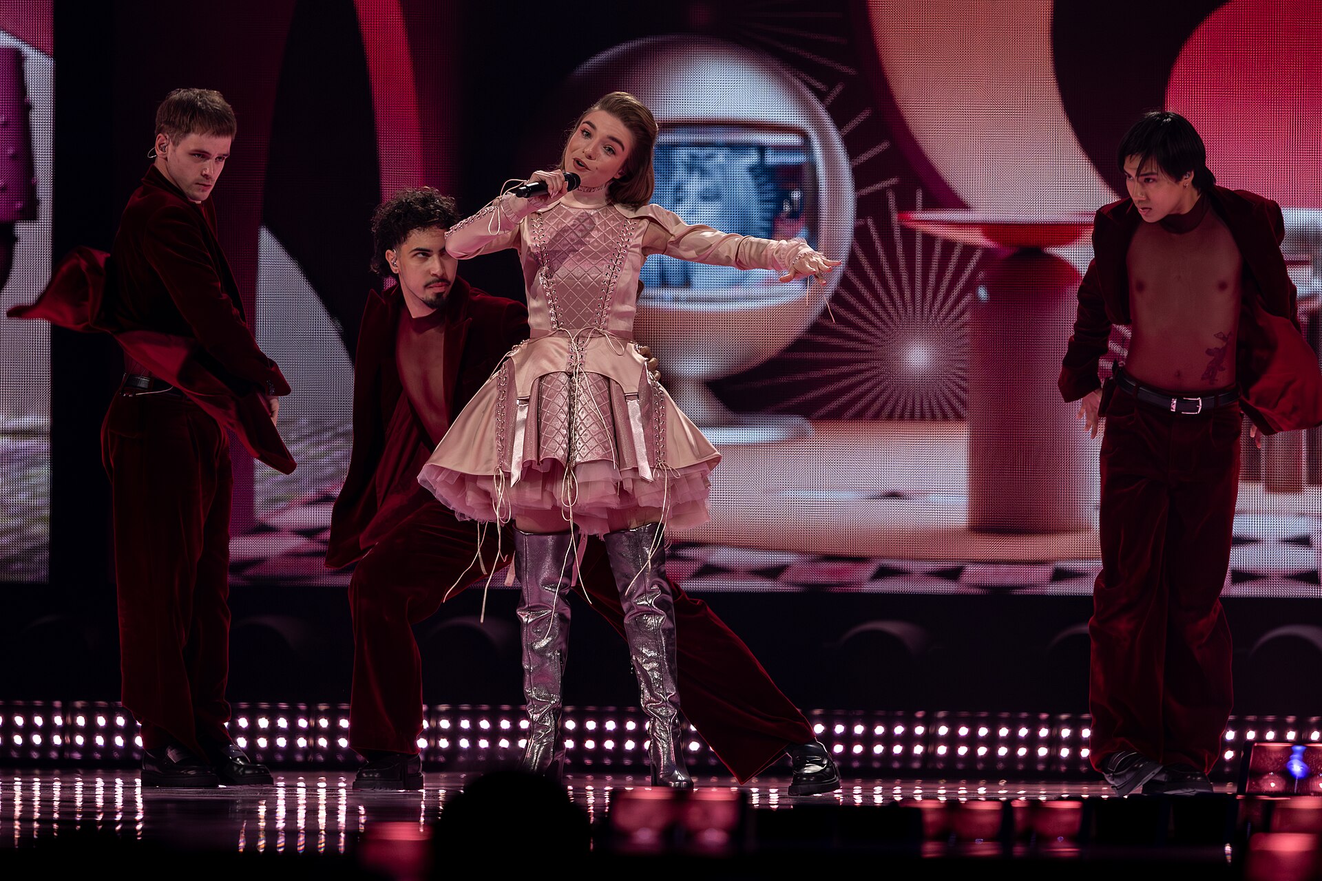 Laura Thorn, representing Luxembourg, performing at Eurovision 2025 in Basel, Switzerland.