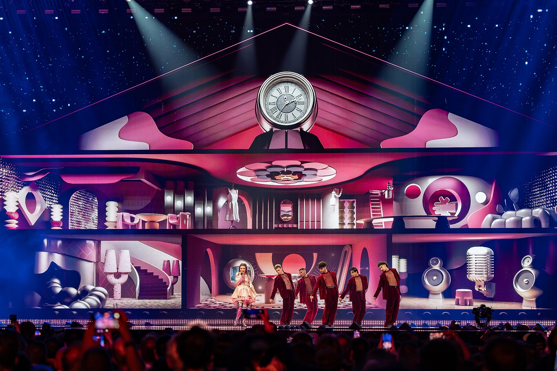 Laura Thorn, representing Luxembourg, performing at Eurovision 2025 in Basel, Switzerland.