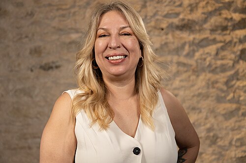 Laura Varela, Producer, American Sons, at the WikiPortraits studio at the 2025 SXSW Festival.