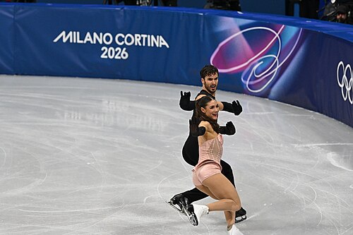MILAN, ITALY - 09 FEBRUARY 2026: Laurence Fournier Beaudry and Guillaume Cizeron of France compete during the Figureskating ice dance rhythm dance at the Olympic Winter Games Milano Cortina 2026 Milano Ice Skating Arena on February 09, 2026 in Milan, Italy