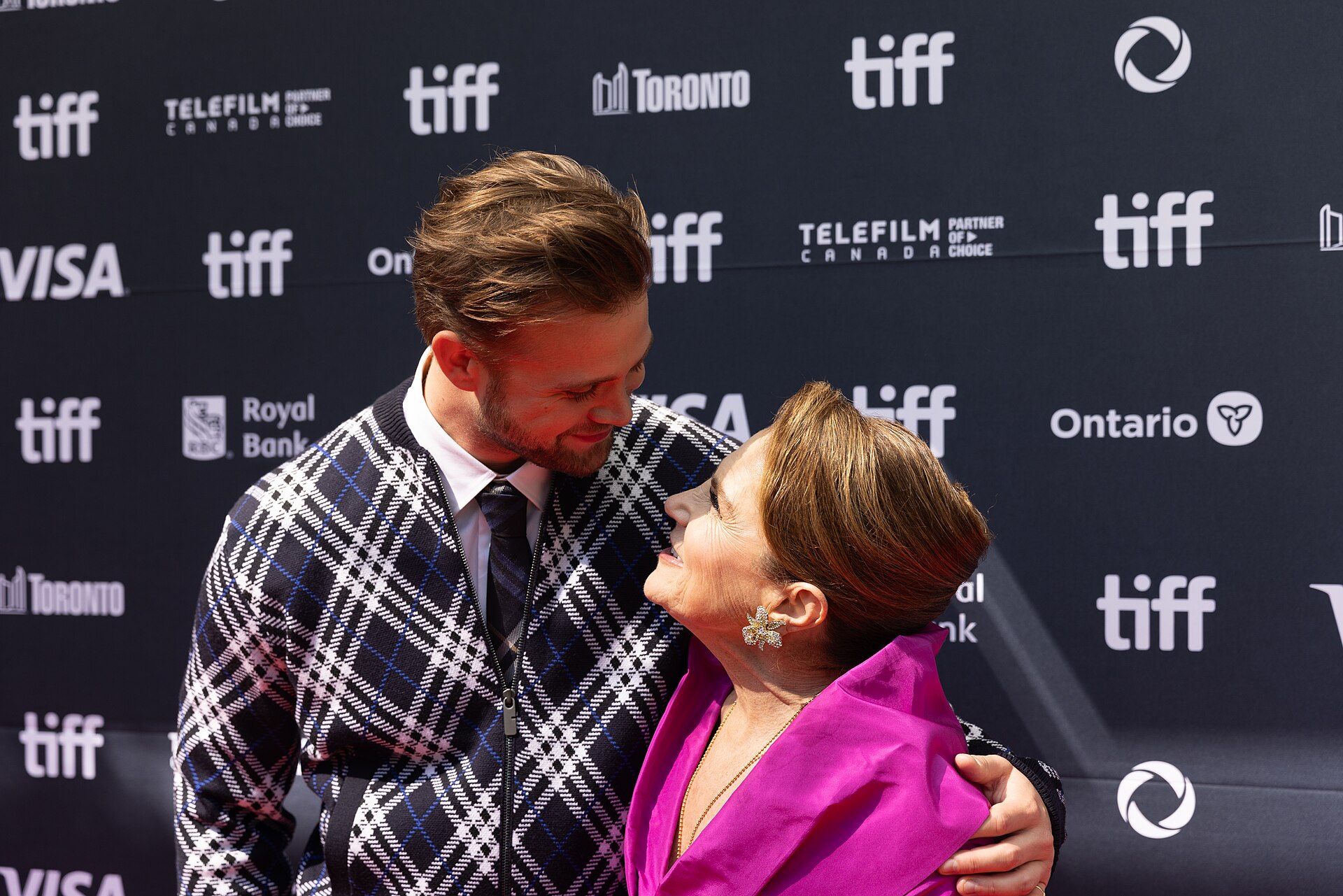 Leo Woodall and Tovah Feldshuh, actors, at the 2025 Toronto International Film Festival (TIFF) for the movie Tuner.