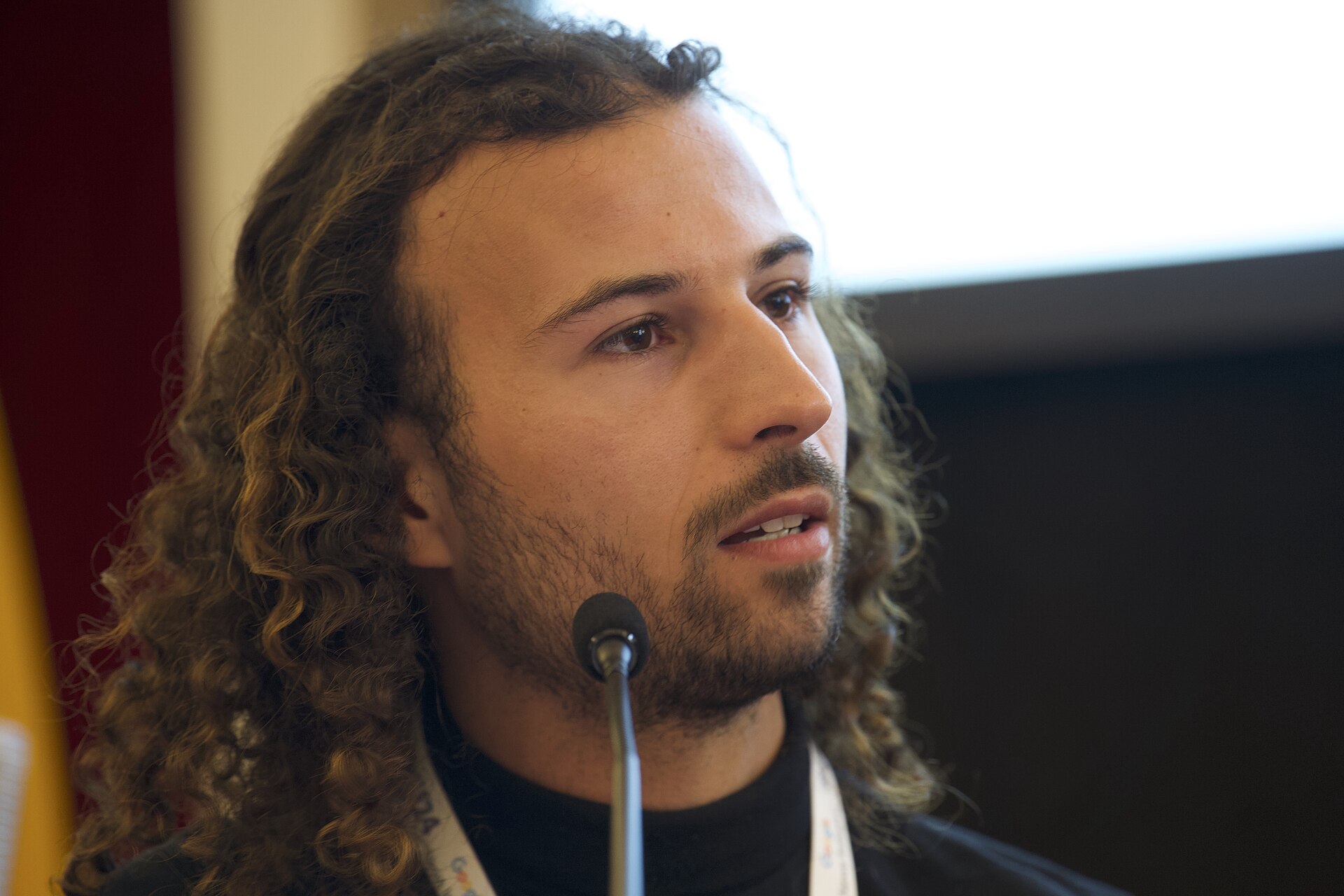 Leonardo Nicoletti, a data visualization reporter at Bloomberg, speaking at the International Journalism Festival 2024 in Perugia, Italy on a panel highlighting the Sigma Award winners.