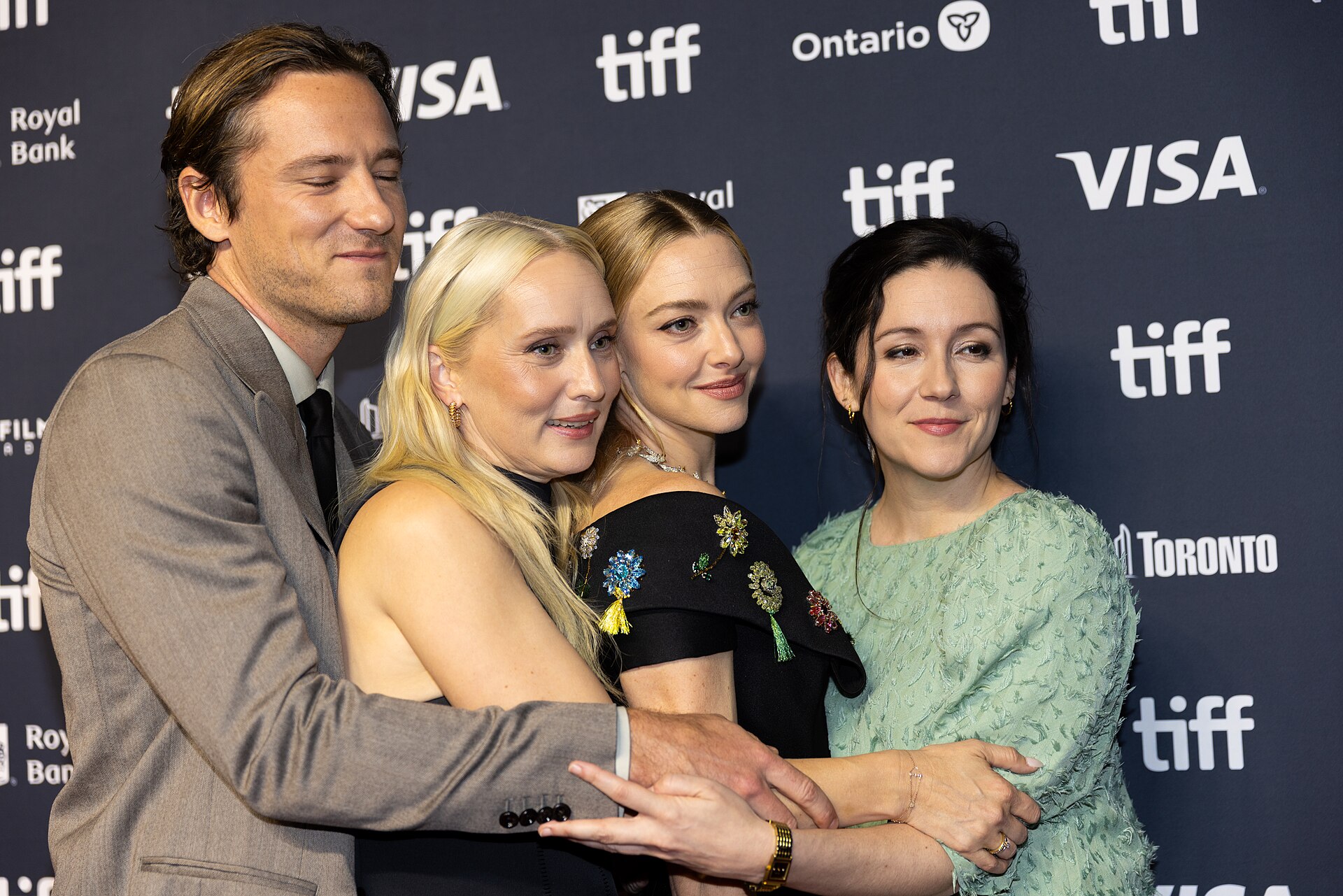 Amanda Seyfried, Shannon Woodward, Lewis Pullman, and Mona Fastvold, actors and director, respectively, at the 2025 Toronto International Film Festival (TIFF) for the movie The Testament of Ann Lee.