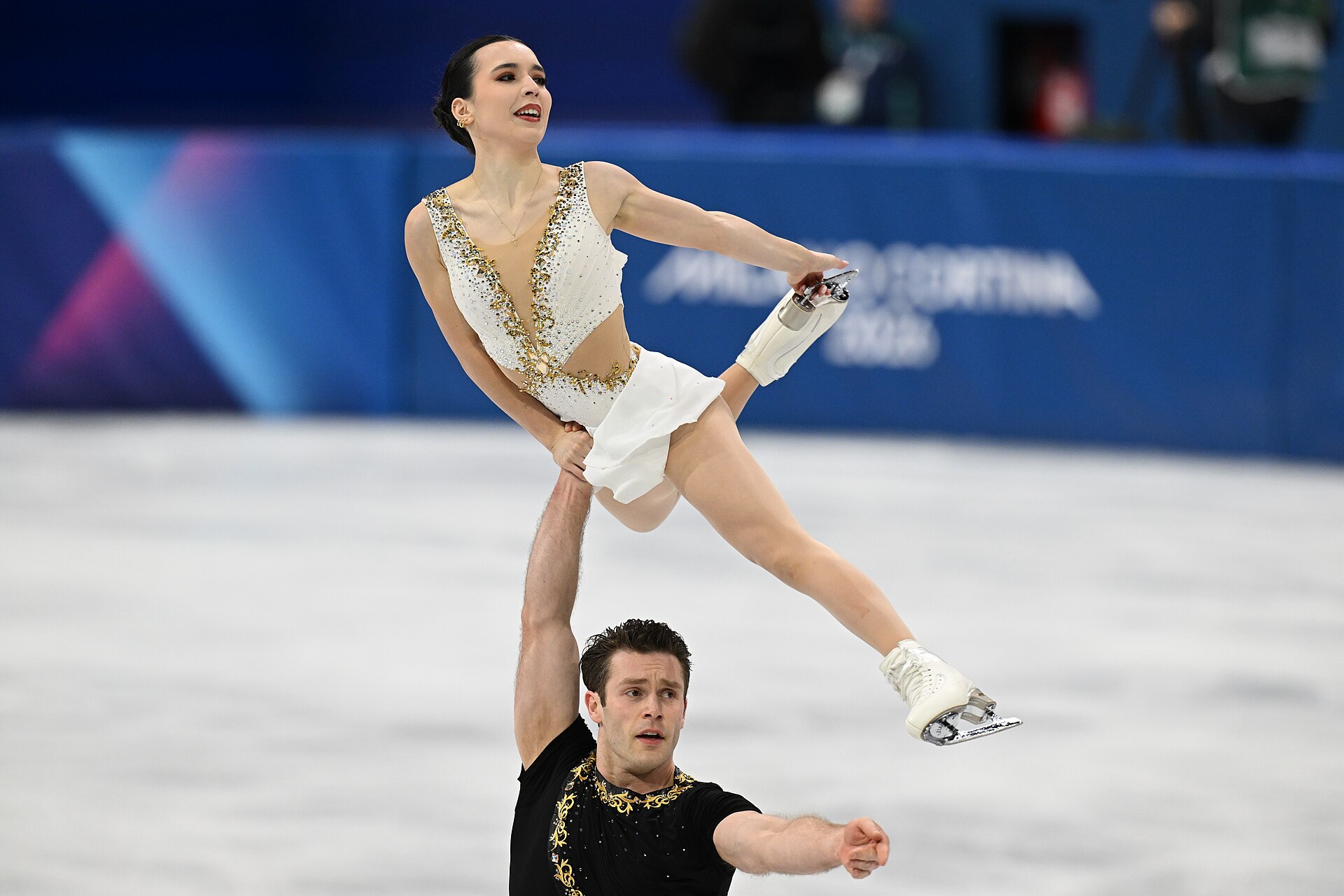 MILAN, ITALY - 16 FEBRUARY 2026: Lia PEREIRA and Trennt MICHAUD of Canada compete during the Figure Skating Pair Skating Free Skating at the Olympic Winter Games Milano Cortina 2026 Milano Ice Skating Arena on February 16, 2026 in Milan, Italy
