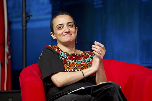 Lina Attalah, publisher of Mada Masr, speaking at the International Journalism Festival 2024 in Perugia, Italy a part of a panel called “Covering Gaza, against all the odds”