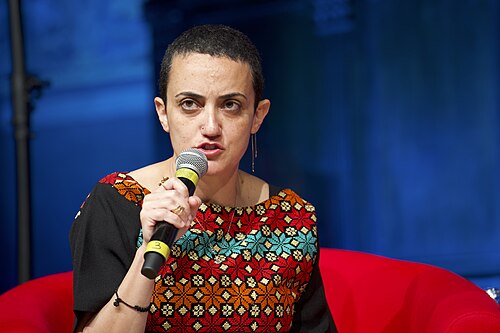 Lina Attalah, publisher of Mada Masr, speaking at the International Journalism Festival 2024 in Perugia, Italy a part of a panel called “Covering Gaza, against all the odds”