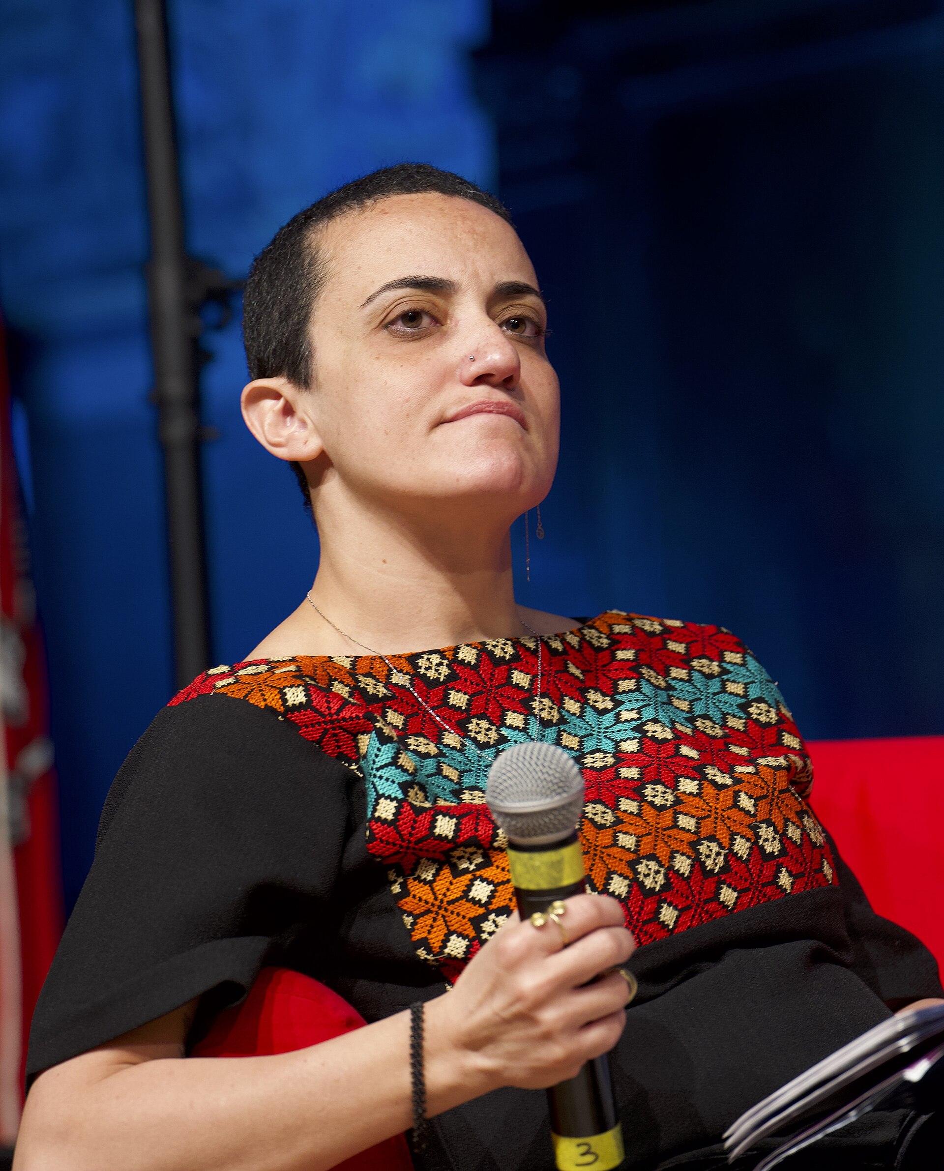 Lina Attalah, publisher of Mada Masr, speaking at the International Journalism Festival 2024 in Perugia, Italy a part of a panel called “Covering Gaza, against all the odds”