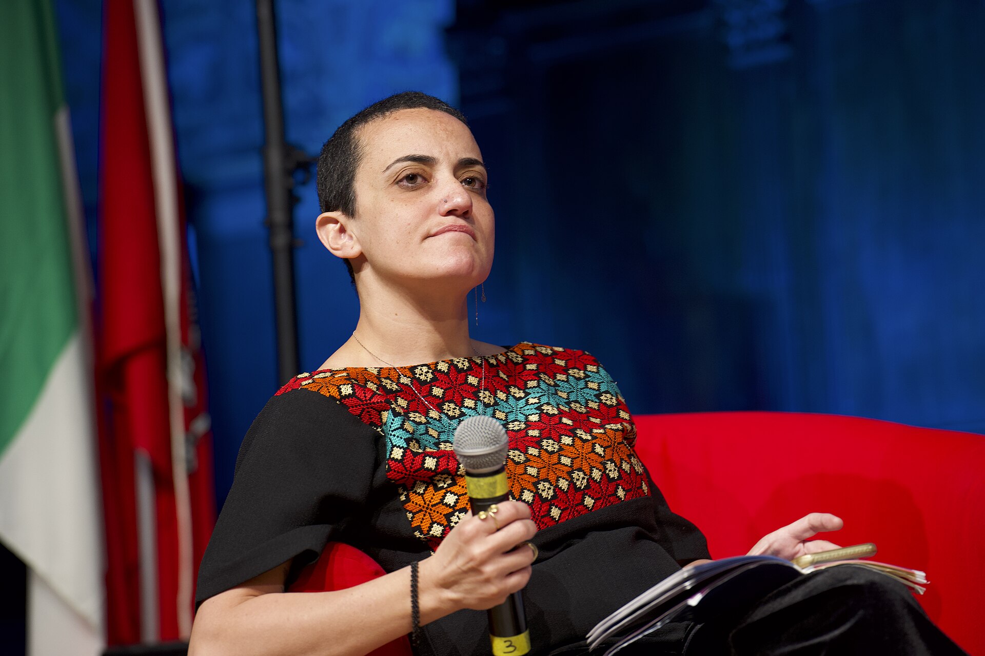 Lina Attalah, publisher of Mada Masr, speaking at the International Journalism Festival 2024 in Perugia, Italy a part of a panel called “Covering Gaza, against all the odds”