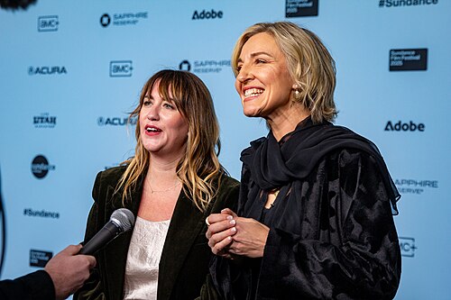 Lindsay Utz and Michelle Walshe, directors, at the 2025 Sundance Film Festival for the movie Prime Minister.