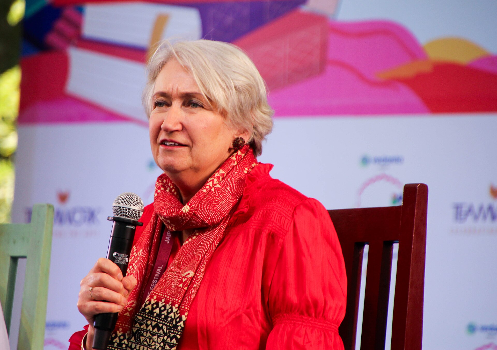 Lindsey Hilsum, journalist and writer, at the 2025 Jaipur Literature Festival in Jaipur, India.