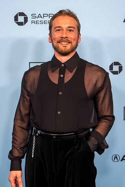 Lou Taylor Pucci, actor, at the 2025 Sundance Film Festival for Touch Me