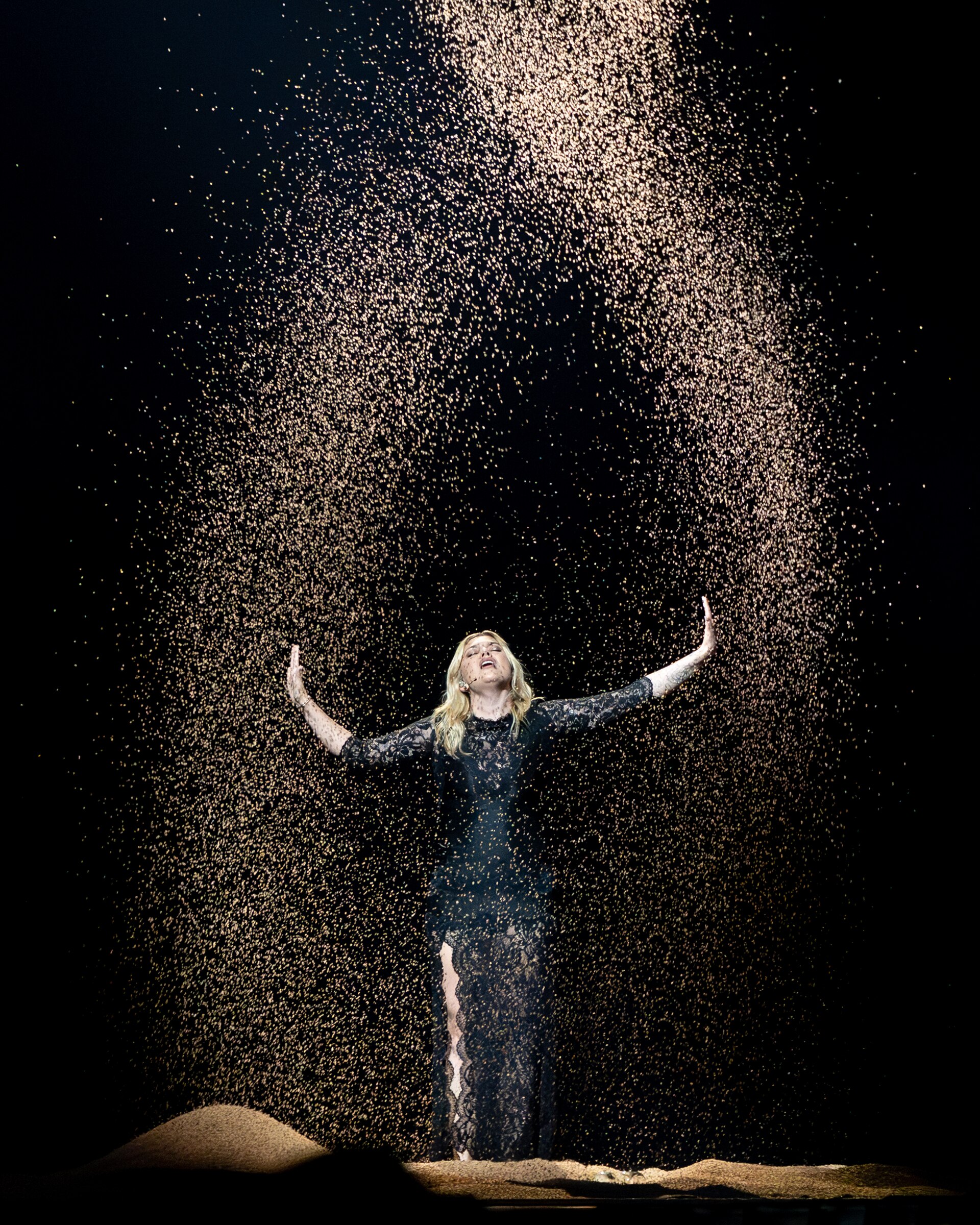 Louane, representing France, performing at Eurovision 2025 in Basel, Switzerland.