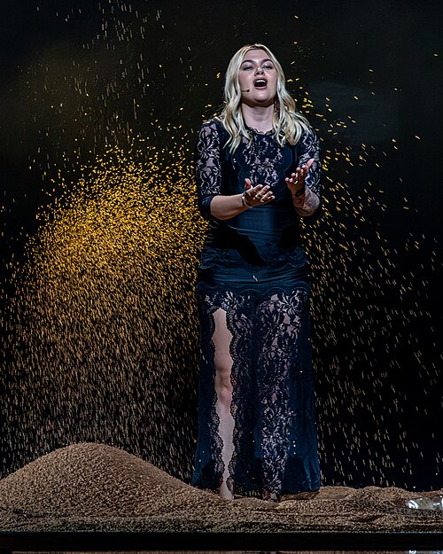 Louane, representing France, performing at Eurovision 2025 in Basel, Switzerland.