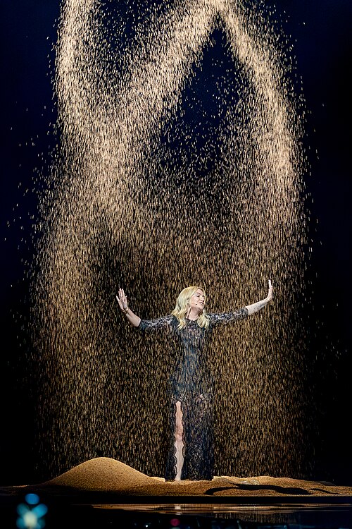 Louane, representing France, performing at Eurovision 2025 in Basel, Switzerland.