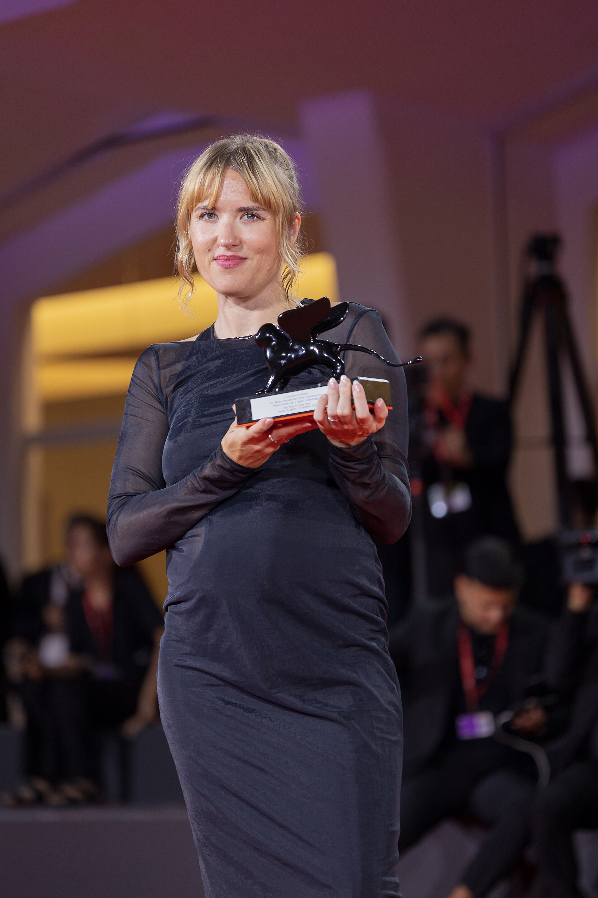 Lovisa Sirén, director, at 82nd Venice International Film Festival in Venice, Italy Orizzonti Best Short Film Award for the film Without Kelly.