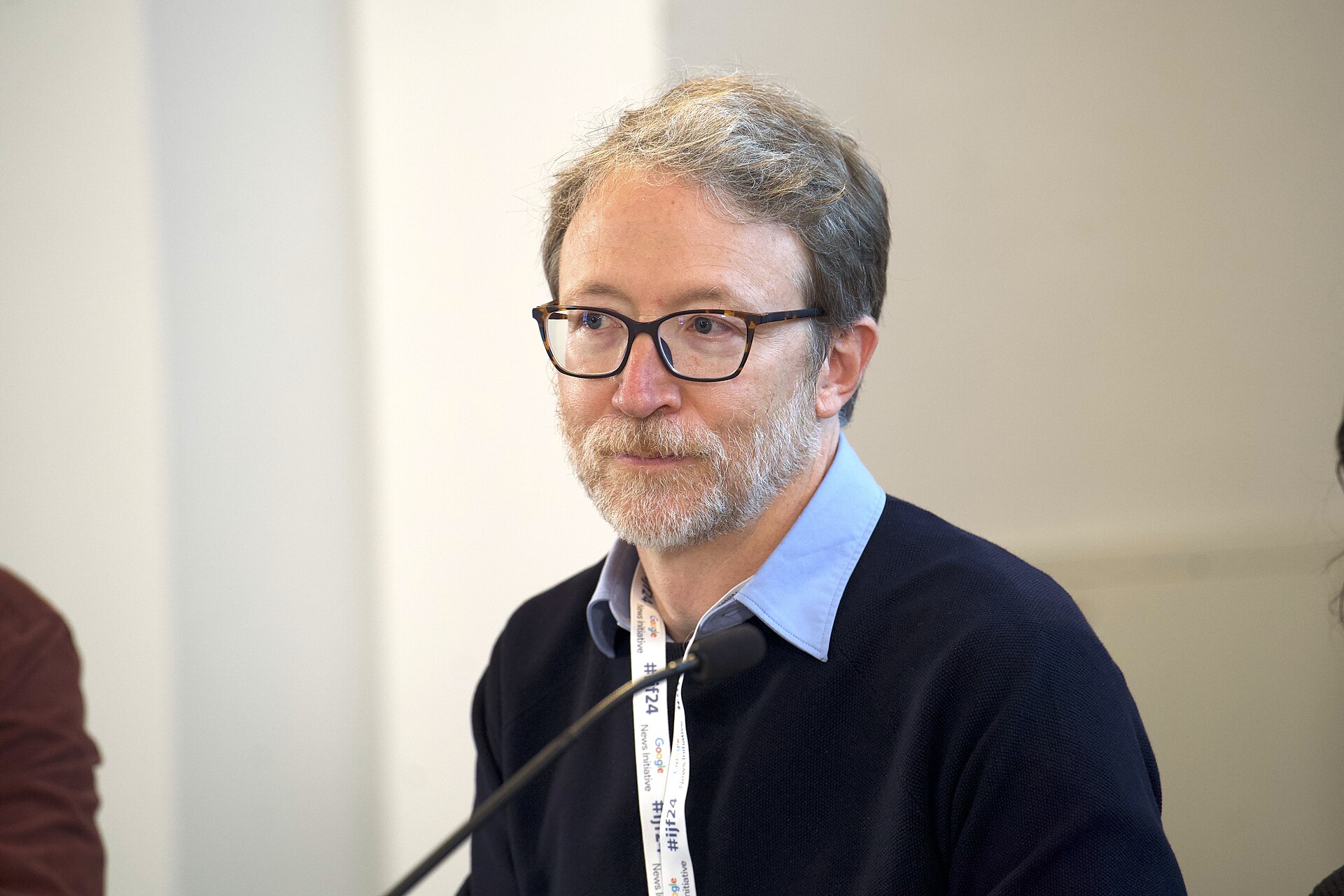 Lucas Graves, professor in the School of Journalism and Mass Communication, speaking at the International Journalism Festival 2024 in Perugia, Italy on a panel called 
Fact-checking: dead or alive?