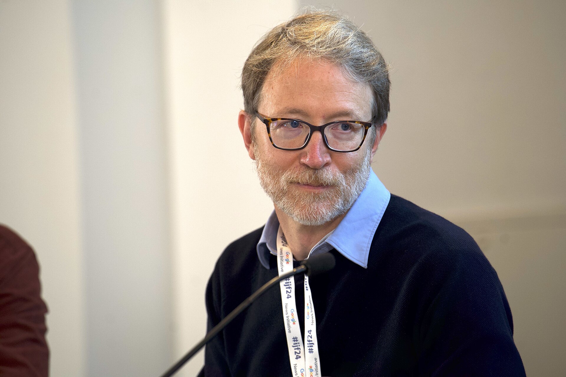 Lucas Graves, professor in the School of Journalism and Mass Communication, speaking at the International Journalism Festival 2024 in Perugia, Italy on a panel called 
Fact-checking: dead or alive?