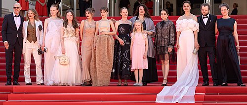 Lucas Schmidt, Maren Schmitt, Luzia Oppermann, Laeni Geiseler, Greta Krämer, Lea Drinda, Susanne Wuest, Hanna Heckt, Mascha Schilinski, Lena Urzendowsky, Luise Heyer, Fabian Gamper and Louise Peter presenting the movie Sound of Falling at the 2025 Cannes Film Festival