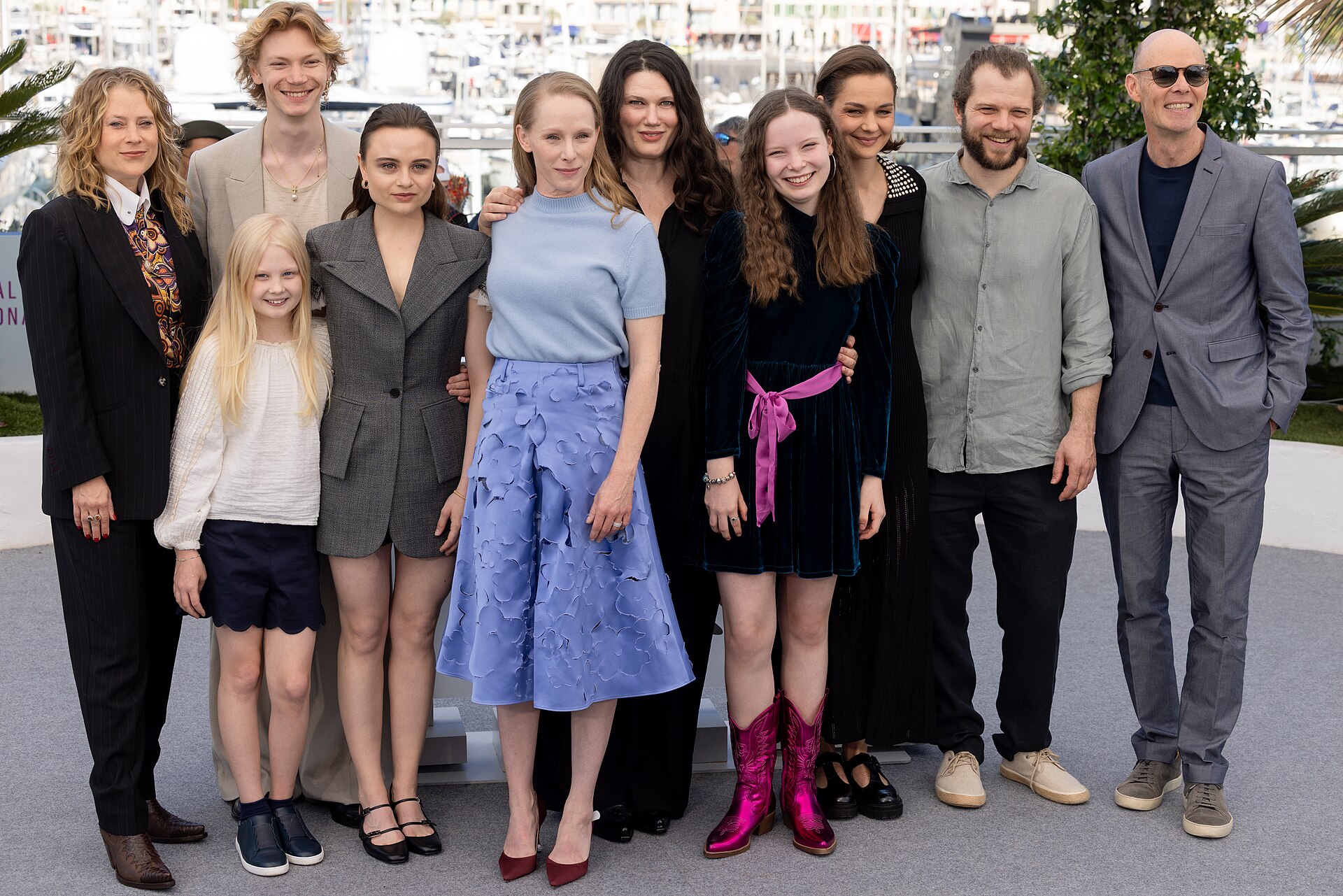 Maren Schmitt, Hanna Heckt, Filip Schnack, Lena Urzendowsky, Susanne Wuest, Mascha Schilinski, Laeni Geiseler, Luise Heyer, Fabian Gamper and Lucas Schmidt presenting the movie Sound of Falling at the 2025 Cannes Film Festival