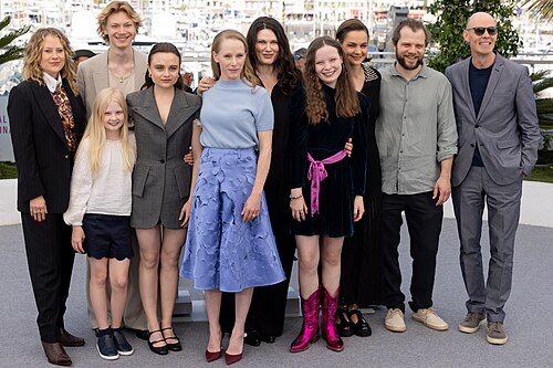 Maren Schmitt, Hanna Heckt, Filip Schnack, Lena Urzendowsky, Susanne Wuest, Mascha Schilinski, Laeni Geiseler, Luise Heyer, Fabian Gamper and Lucas Schmidt presenting the movie Sound of Falling at the 2025 Cannes Film Festival