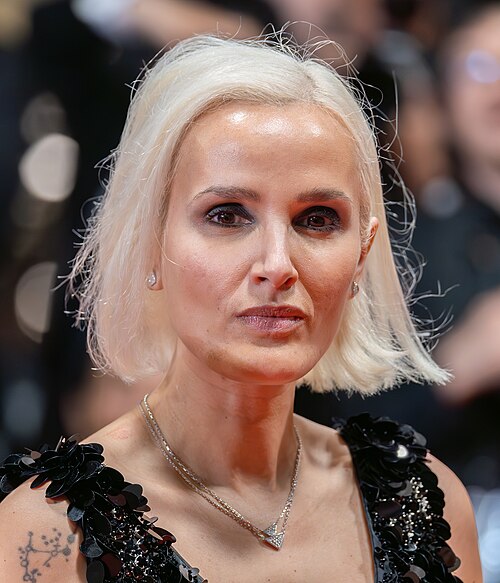 Julia Ducournau presenting the movie Alpha at the 2025 Cannes Film Festival