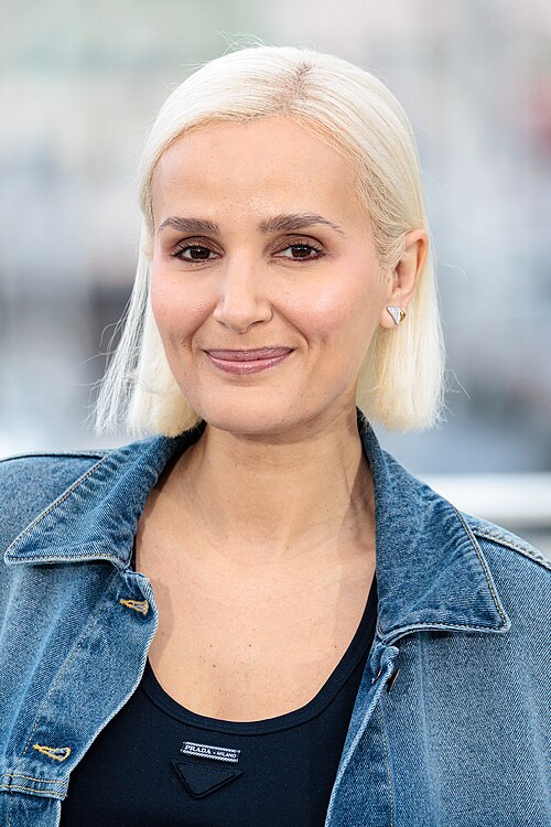 Julia Ducournau presenting the movie Alpha at the 2025 Cannes Film Festival