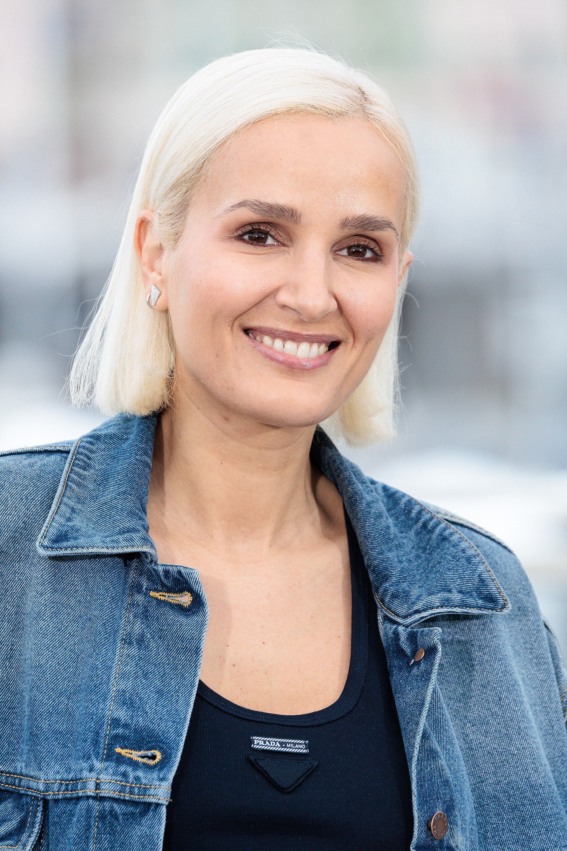 Julia Ducournau presenting the movie Alpha at the 2025 Cannes Film Festival