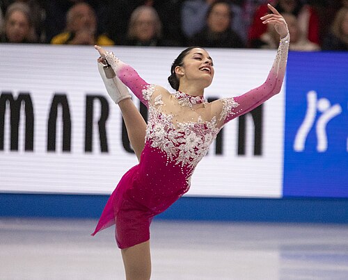 Madeline Schizas, Canadian figure skater, at the 2025 World Figure Skating Championships at TD Garden in Boston, Massachusetts.