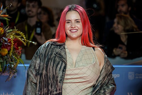 Andrea Compton at the Red Carpet of the Malaga 2025 Festival next to Cervantes Theater