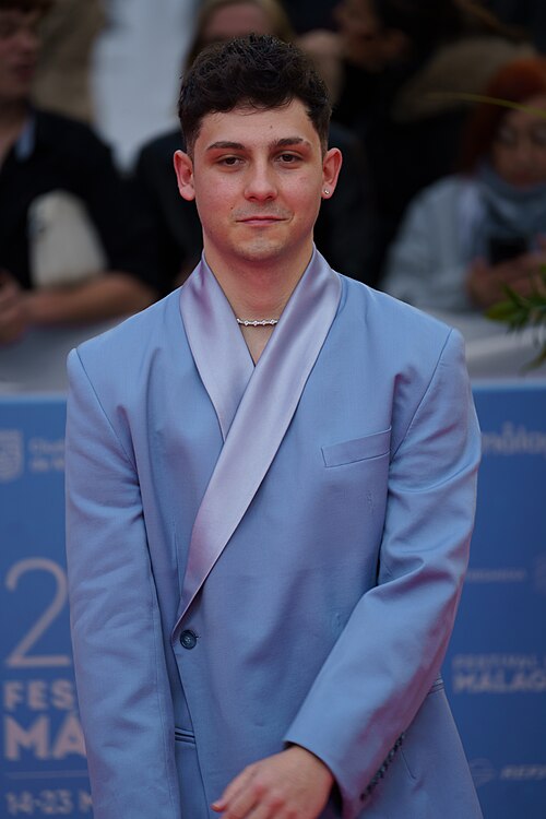 Christian Checa at the Red Carpet of the Malaga 2025 Festival next to Cervantes Theater