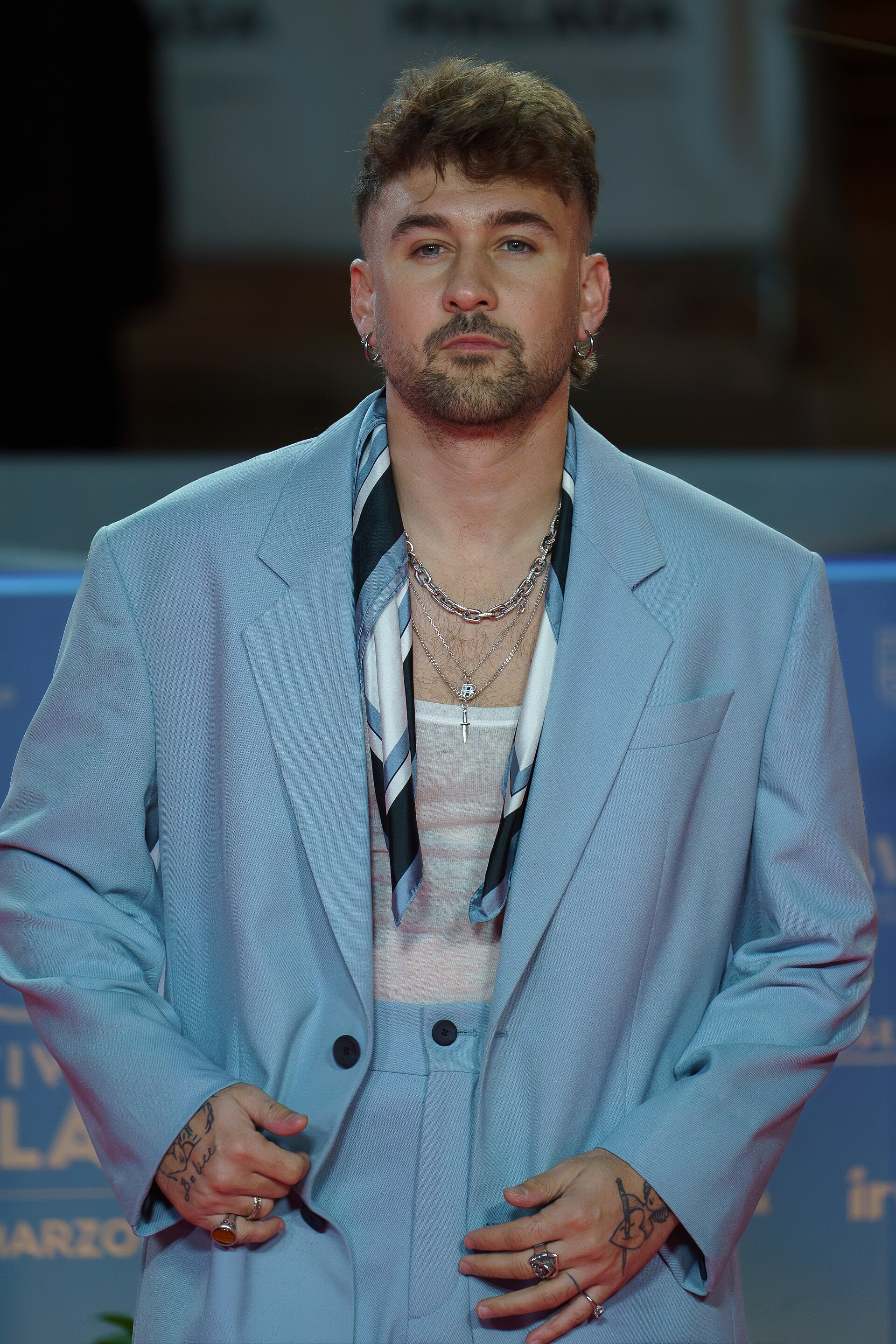 Dani Fernandez at the Red Carpet of the Malaga 2025 Festival next to Cervantes Theater