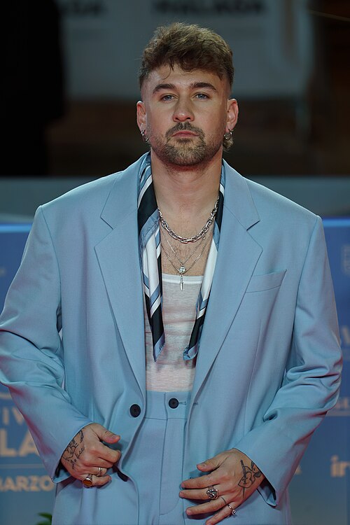 Dani Fernandez at the Red Carpet of the Malaga 2025 Festival next to Cervantes Theater