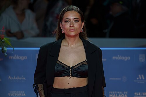 Gemma Blasco at the Red Carpet of the Malaga 2025 Festival next to Cervantes Theater