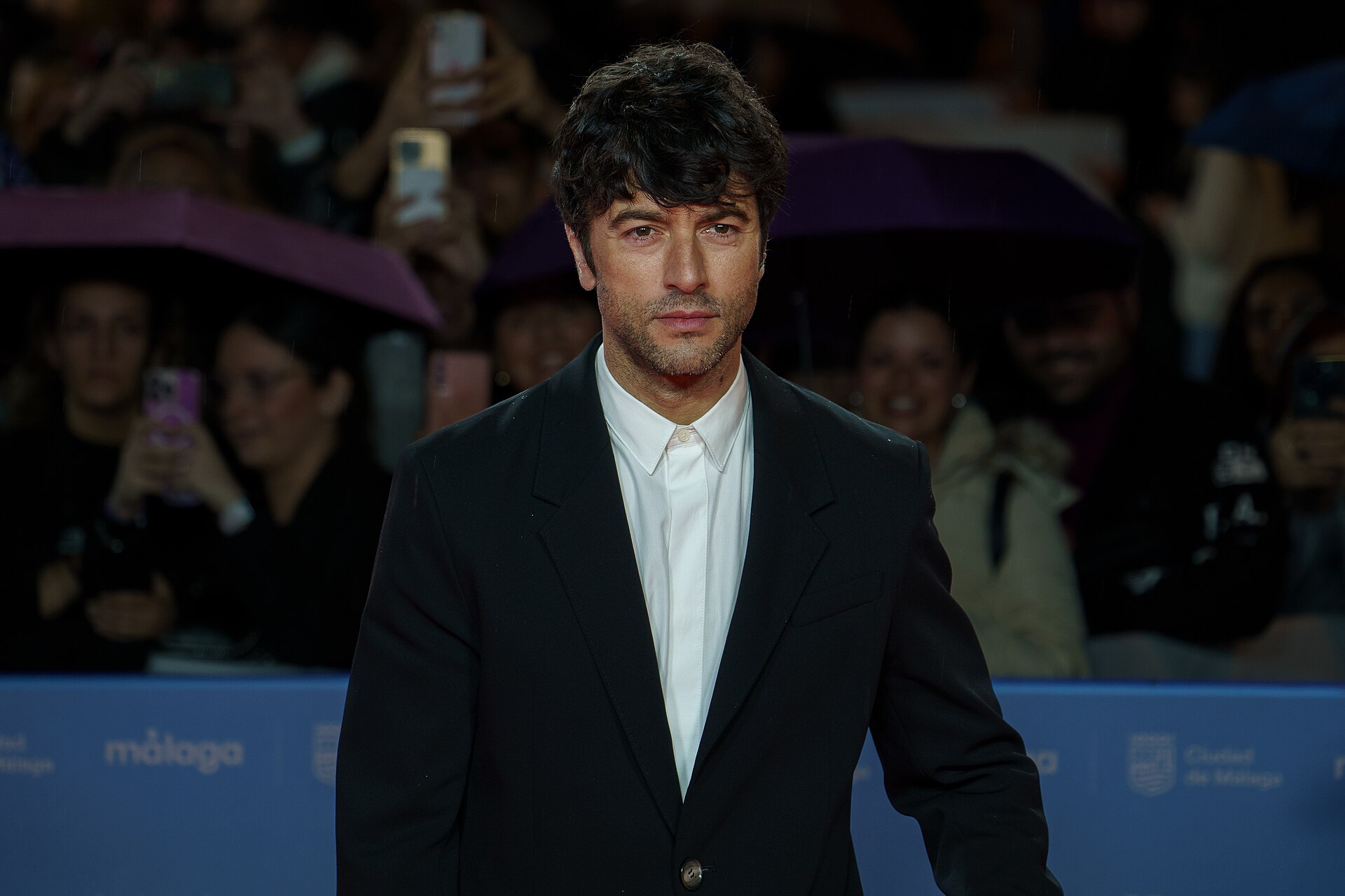 Javier Rey at Red Carpet of the Malaga 2025 Festival next to Cervantes Theater