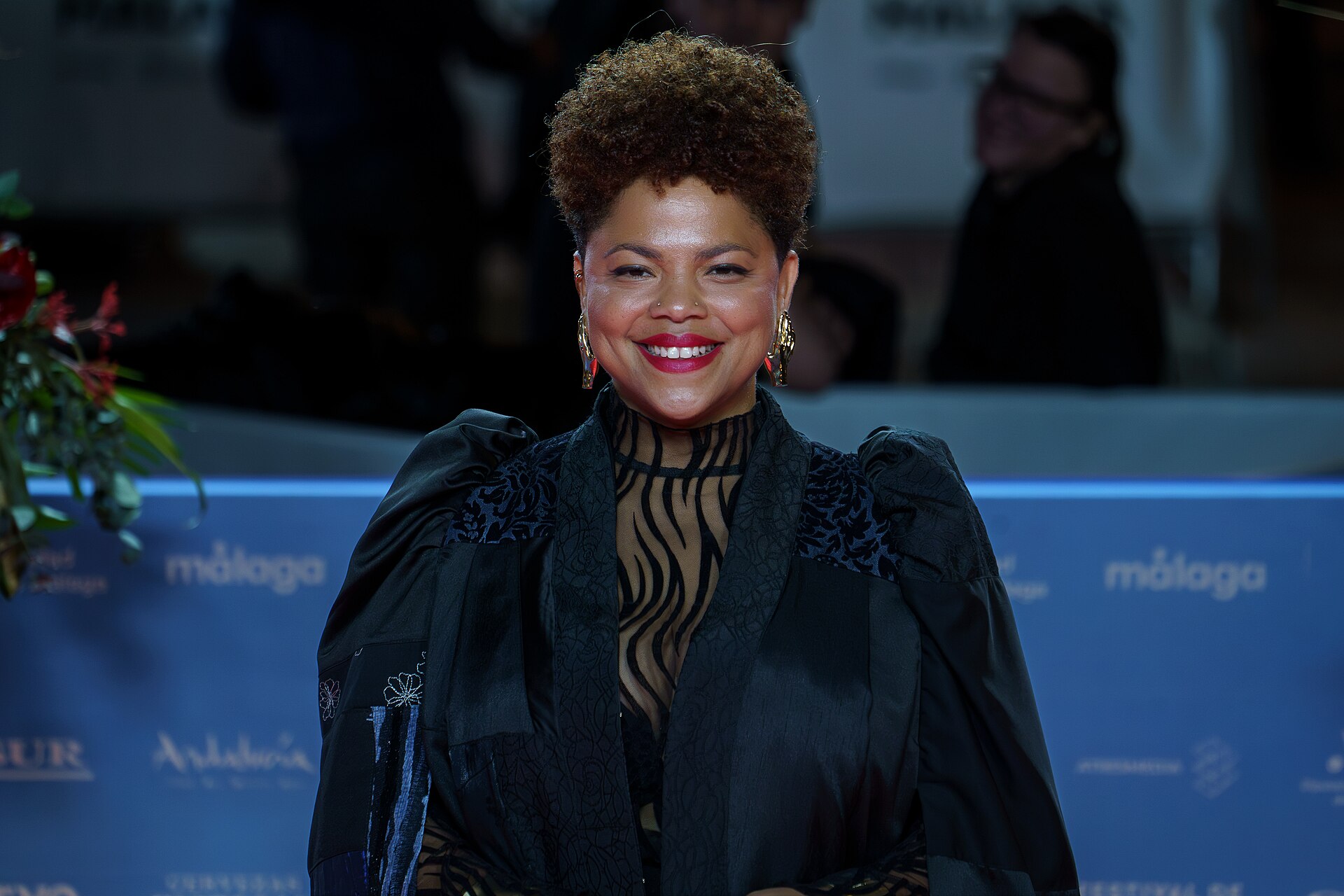 Johanné Gómez Terrero at the Red Carpet of the Malaga 2025 Festival next to Cervantes Theater