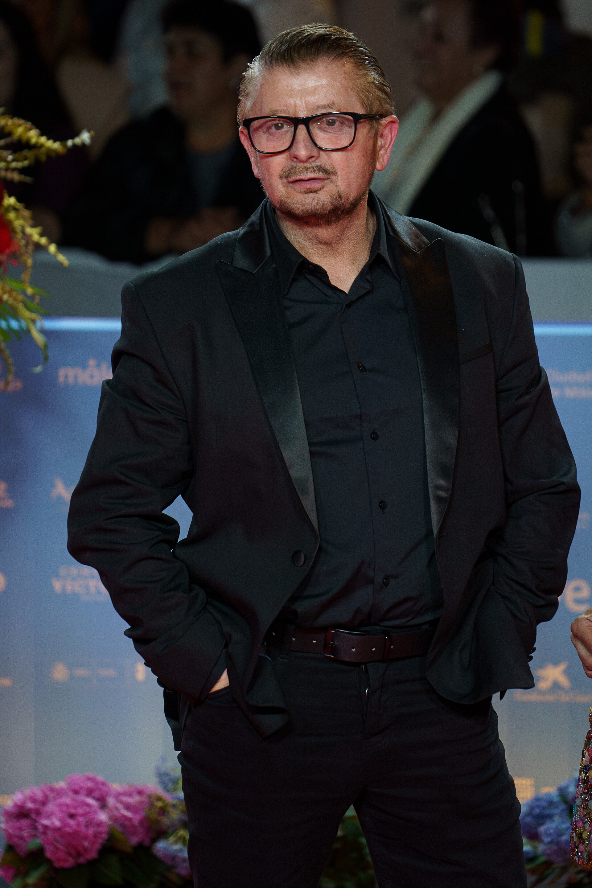 Kike Mesa at the Red Carpet of the Malaga 2025 Festival next to Cervantes Theater