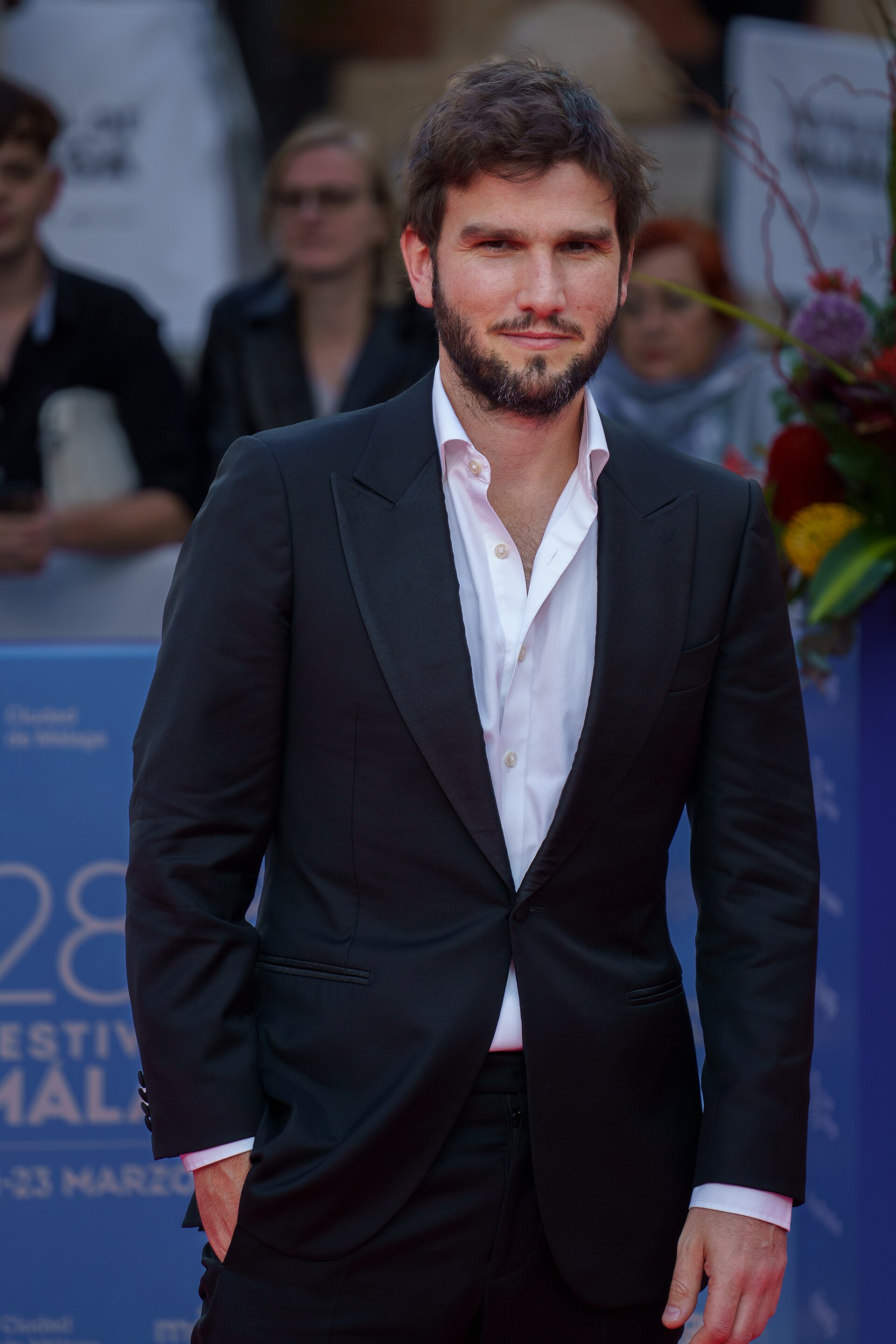 Lucas Vidal at the Red Carpet of the Malaga 2025 Festival next to Cervantes Theater