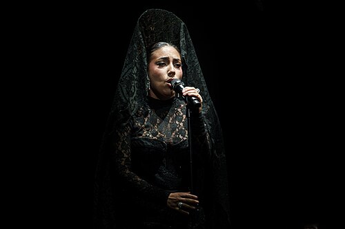María José Llergo at the stage of Cervantes Theatre during the Closing Ceremony of Malaga Film Festival 2025